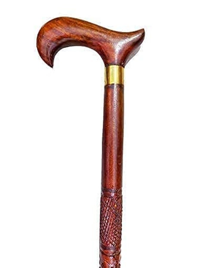 ZOVUTA Titox Antique Designer Wooden Craft Walking/Cane Stick with Base Rubber for Old People(Unisex) (Wooden Stick) - Brown (Medium) - Image 1