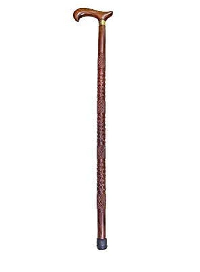ZOVUTA Titox Antique Designer Wooden Craft Walking/Cane Stick with Base Rubber for Old People(Unisex) (Wooden Stick) - Brown (Medium) - Image 3