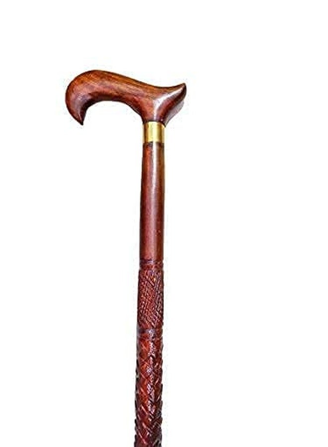 ZOVUTA Titox Antique Designer Wooden Craft Walking/Cane Stick with Base Rubber for Old People(Unisex) (Wooden Stick) - Brown (Medium) - Image 2