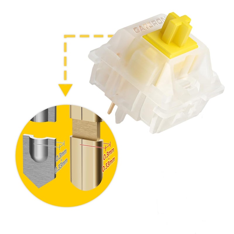 مفاتيح Milky Yellow Pro المزلقة مسبقًا، 5 دبابيس، خطية، للوحة المفاتيح الميكانيكية MX (70 قطعة، أصفر) - Image 4