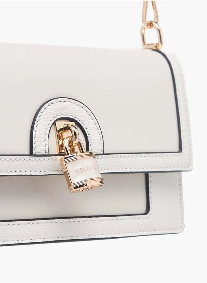 سيليست Womens Lock Detail Crossbody Bag With Button Closure And Chain Strap