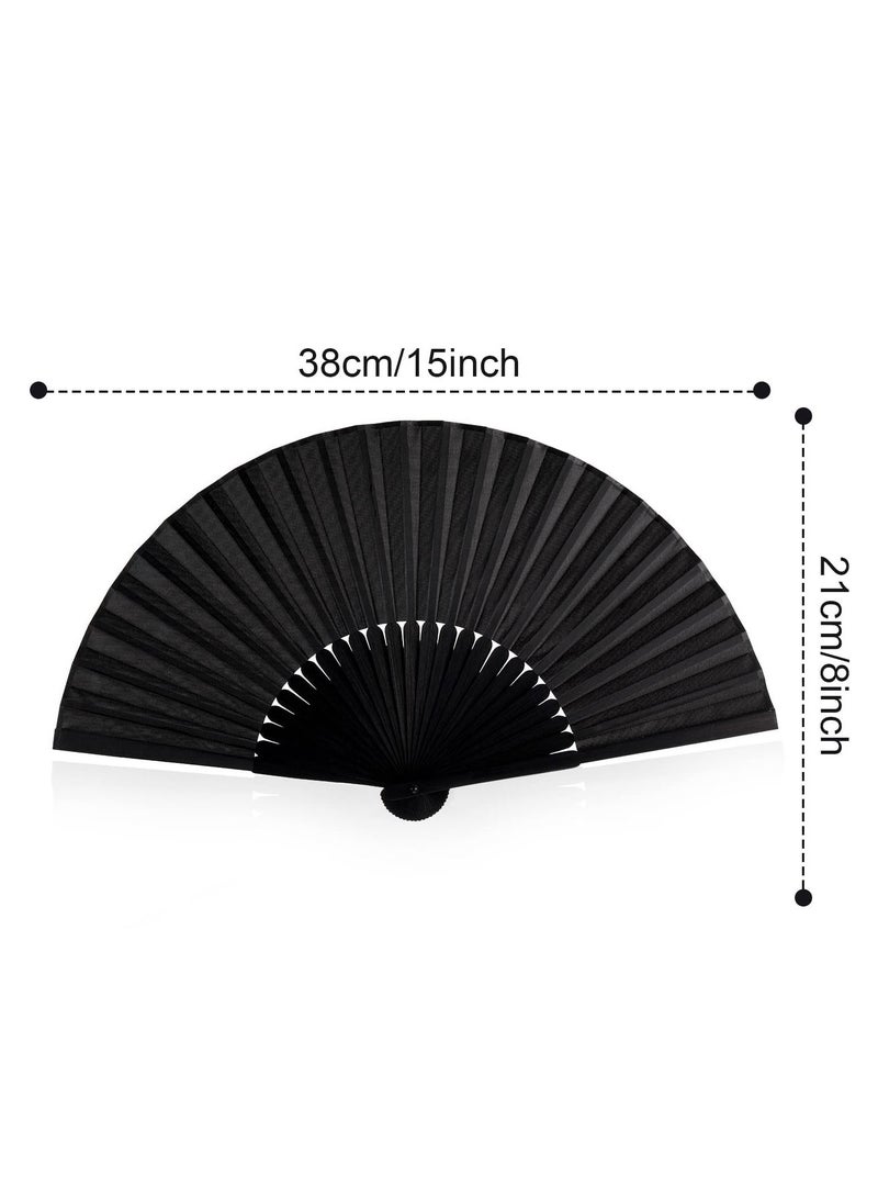 Y&D 4 Pieces Folding Hand Fan, Black Silk Fabric Bamboo Ribs Held, Chinese Japanese Vintage Fans Fan for Wedding, Dancing, Church, Party, Gift Gift, DIY Creating - Image 2