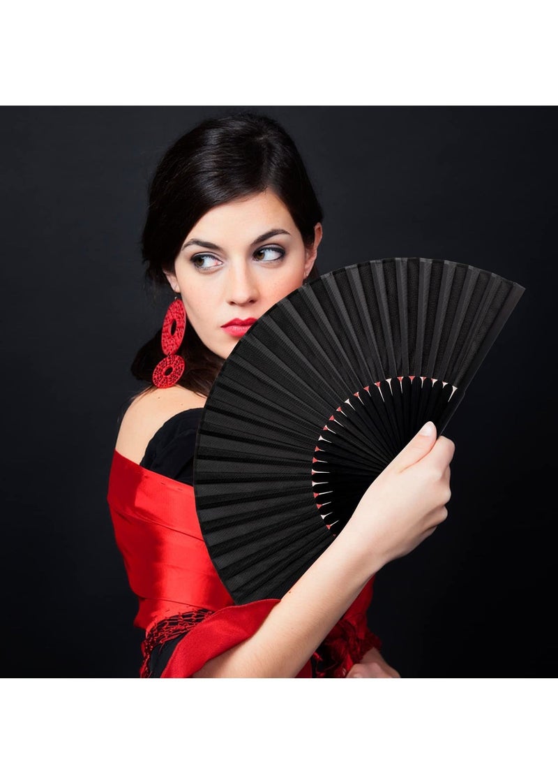 Y&D 4 Pieces Folding Hand Fan, Black Silk Fabric Bamboo Ribs Held, Chinese Japanese Vintage Fans Fan for Wedding, Dancing, Church, Party, Gift Gift, DIY Creating - Image 3