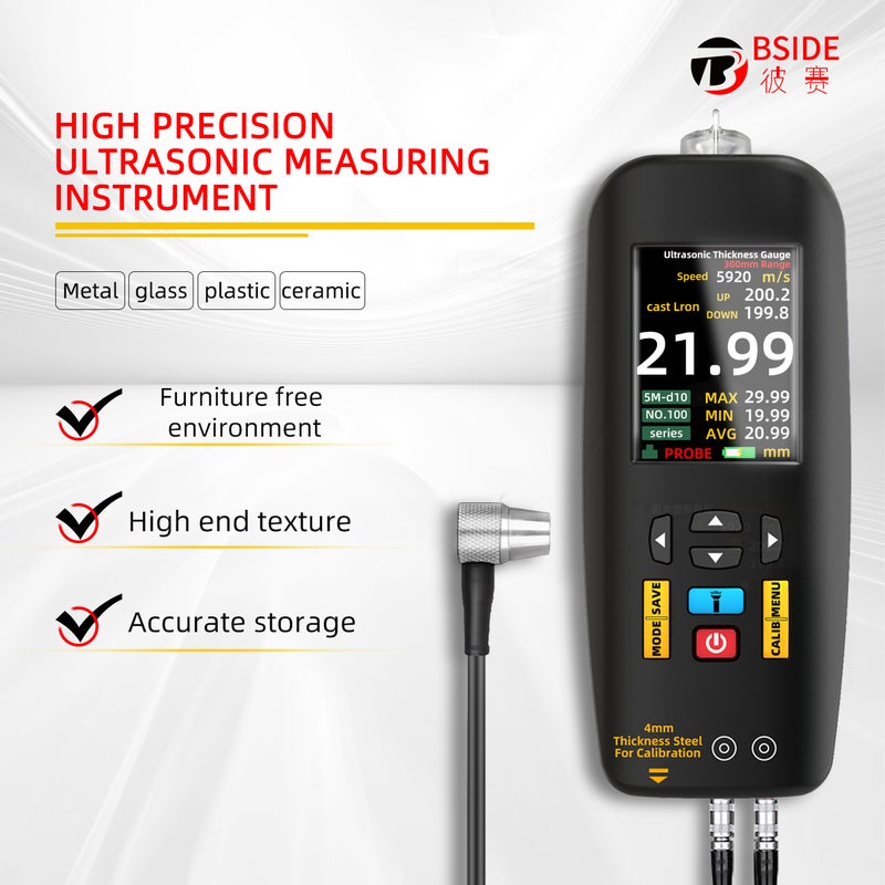 BSIDE T7 Digital Ultrasonic Thickness Gauge High-precision Pipe Thickness Gauge High-precision Glass Metal Ceramic Composite Material Thickness Gauge Measuring Range 0.01-300mm - Image 4