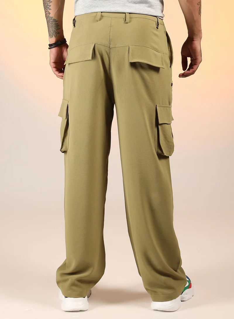 كامبوس سوترا Men's Olive Green Relaxed-Fit Utility Trousers