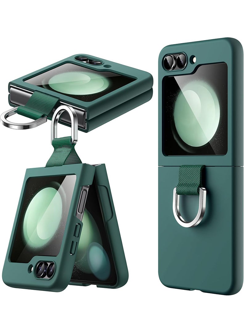 Theodor Samsung Galaxy Z Flip 6 Cover with Ring, Hard PC Slim Shockproof Anti-Scratch Protective Phone Cover (Midnight Green) - Image 1