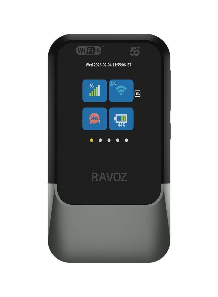 RAVOZ GoFi 5G+ Portable MiFi Router ,2.4GHz/5GHz ,Wi-Fi 6 High-Speed ,Upto 31 Devices (Grey/Black) - Image 1