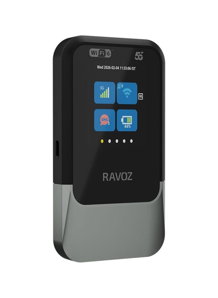 RAVOZ GoFi 5G+ Portable MiFi Router ,2.4GHz/5GHz ,Wi-Fi 6 High-Speed ,Upto 31 Devices (Grey/Black) - Image 3