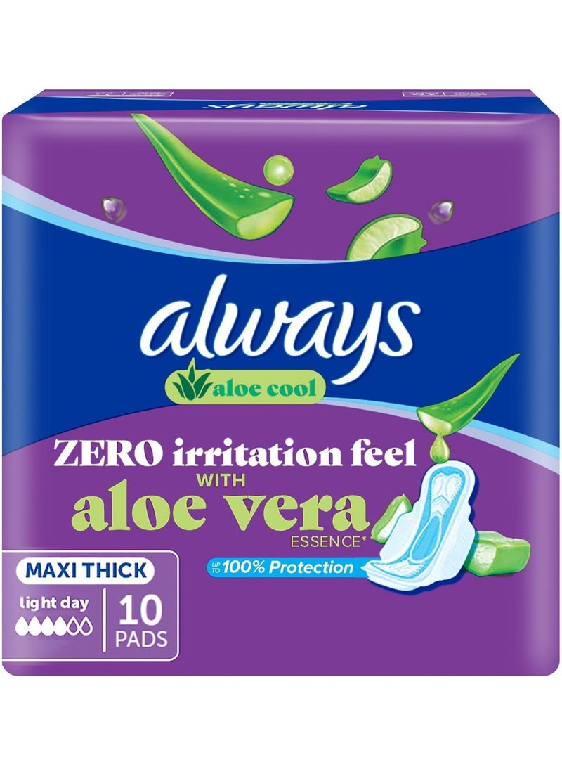 Always Aloe Cool Pads For Light Days, Long Maxi Thick Pads With Wings, 10 Pads - Image 1