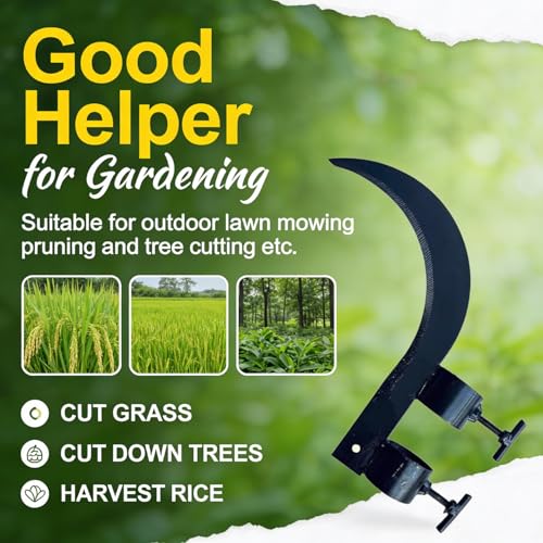 Well Set Heavy Duty Coconut Plucker Grass Sickle Cutter Head, Silver, Manganese Steel Blade, 20 cm Curved Blade, Adjustable Handle Clamps, Manual Operation, for Grass and Weeds - Image 5