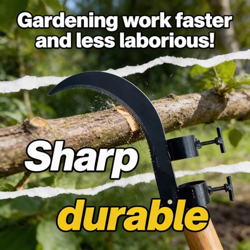 Well Set Heavy Duty Coconut Plucker Grass Sickle Cutter Head, Silver, Manganese Steel Blade, 20 cm Curved Blade, Adjustable Handle Clamps, Manual Operation, for Grass and Weeds - Image 2