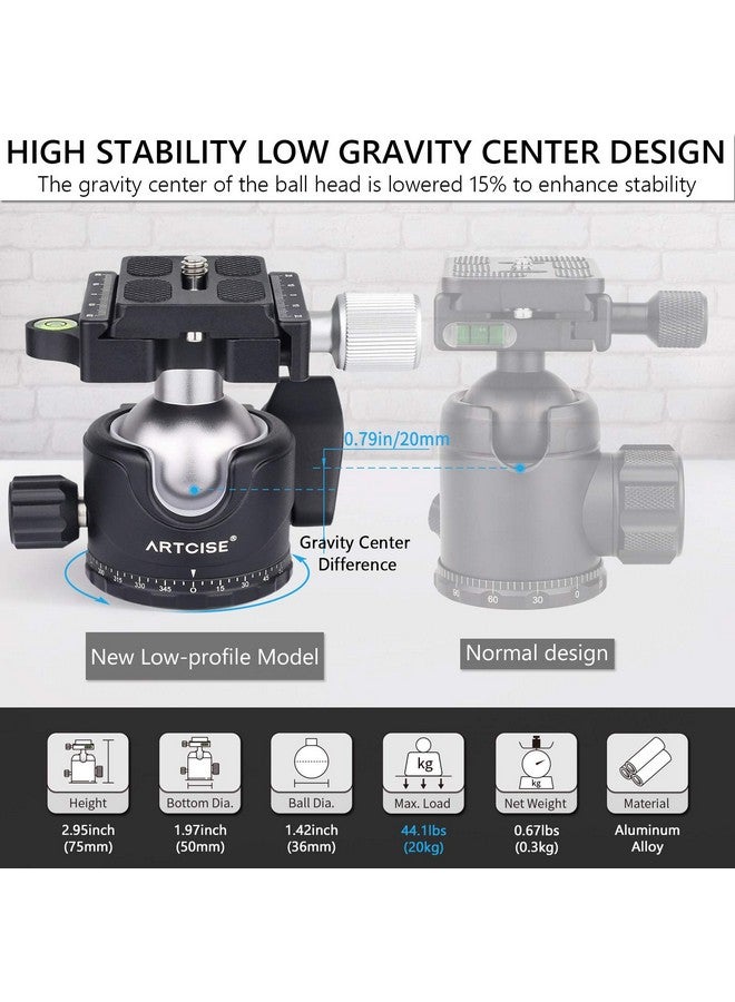 ARTCISE Low Profile Ball Head 36Mm Stability Panoramic Tripod Head 360 Rotating Professional Metal Ballhead With 1 4 Inch Qr Plate For Dslr Cameras Tripods Monopods Camcorder Slider Max Loading 33Lbs 15Kg - Image 4