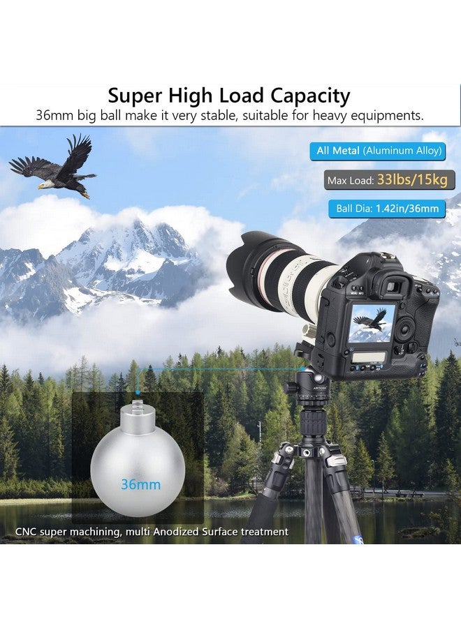 ARTCISE Low Profile Ball Head 36Mm Stability Panoramic Tripod Head 360 Rotating Professional Metal Ballhead With 1 4 Inch Qr Plate For Dslr Cameras Tripods Monopods Camcorder Slider Max Loading 33Lbs 15Kg - Image 3