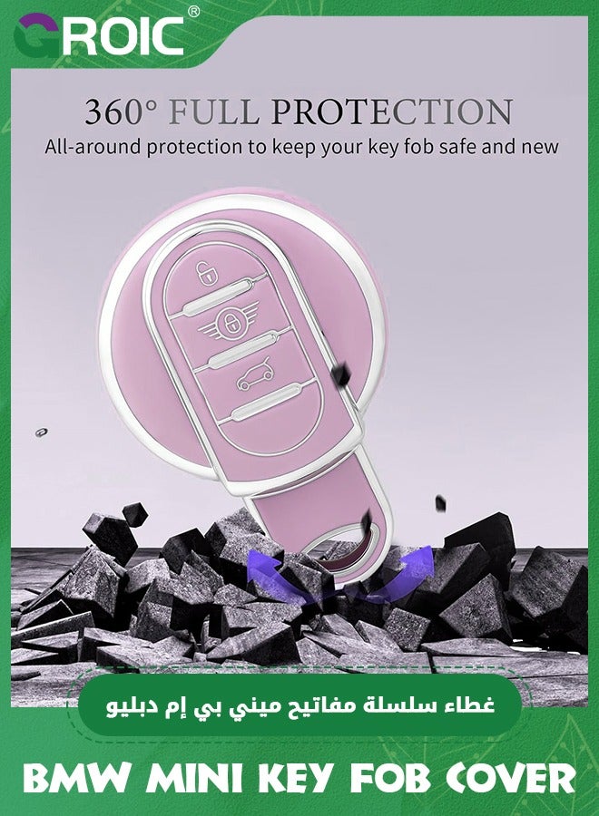 GROIC For BMW Mini Key Fob Cover with Keychain, Car Key Shell Case Compatible with BMW Mini Cooper S D SD F56 F55 F54 F57 F60 R55 R56 R57 R58 R59 R60 Smart Key Fob Holder Protector (Purple) - Image 3