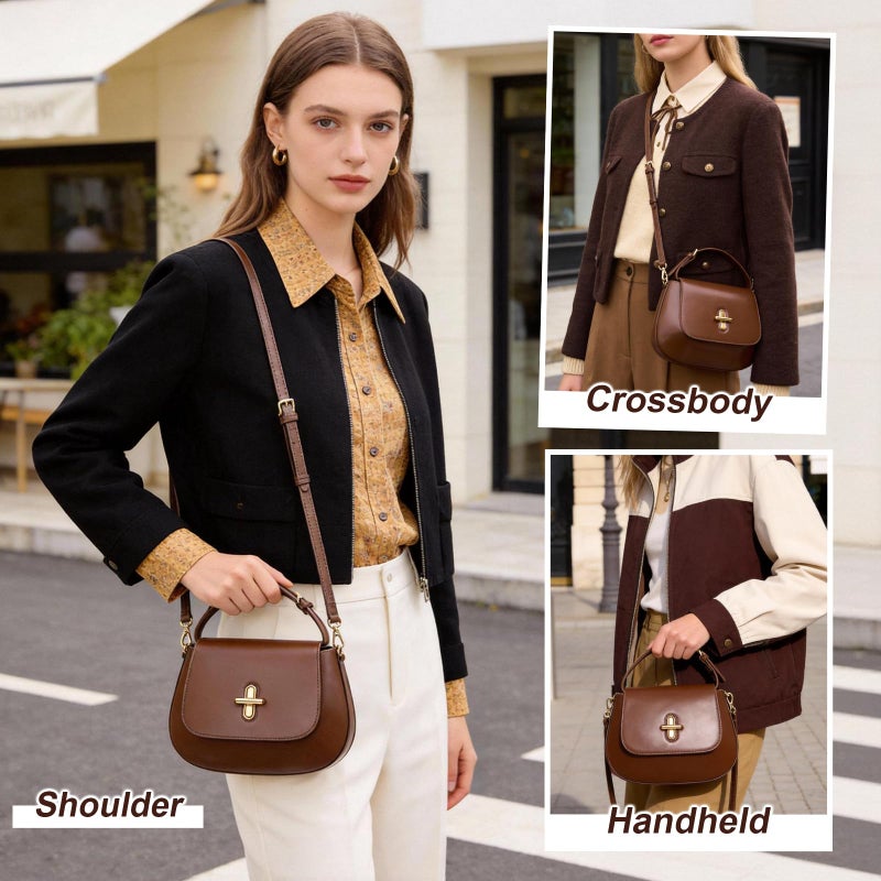 MoreFarther Genuine Leather Crossbody Bags for Women, Structured Handbags Leather Crossbody Purse(Black) - Image 2