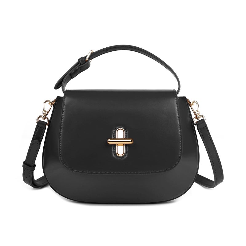 MoreFarther Genuine Leather Crossbody Bags for Women, Structured Handbags Leather Crossbody Purse(Black) - Image 1