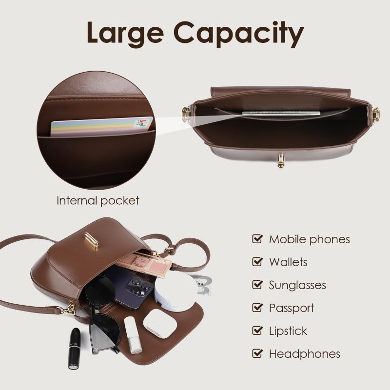 MoreFarther Genuine Leather Crossbody Bags for Women, Structured Handbags Leather Crossbody Purse(Black) - Image 5
