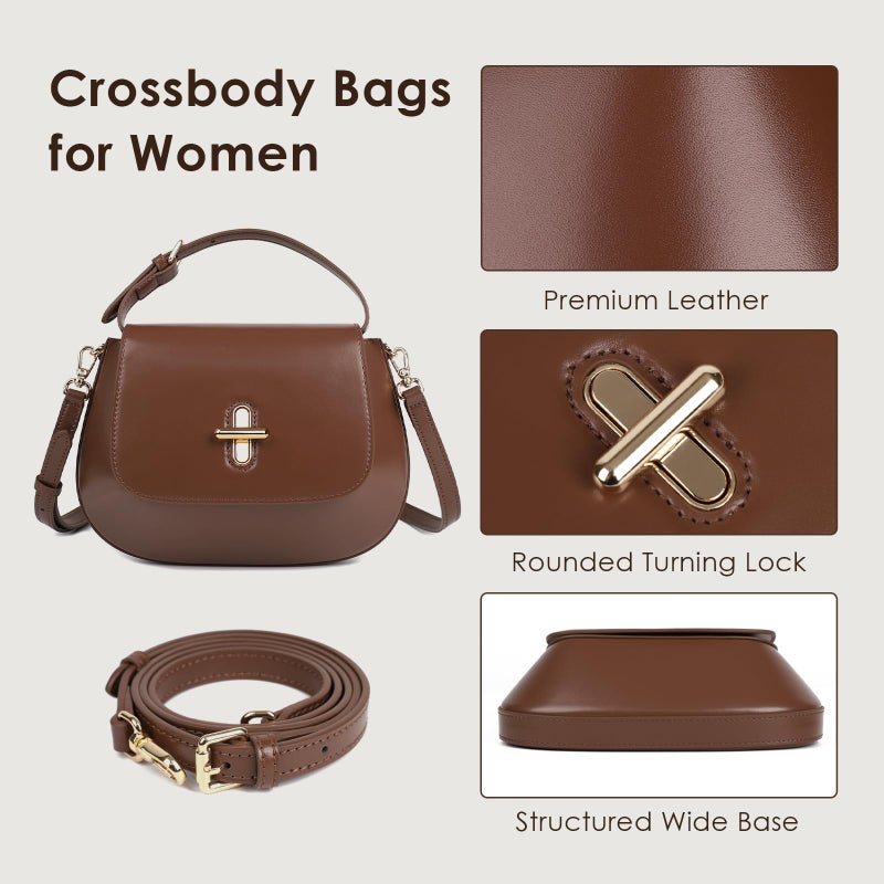 MoreFarther Genuine Leather Crossbody Bags for Women, Structured Handbags Leather Crossbody Purse(Black) - Image 3