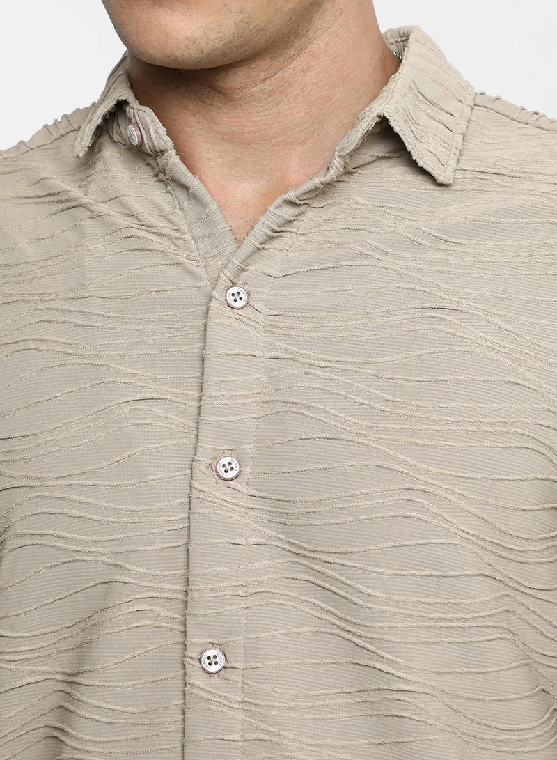 كامبوس سوترا Men's Cloud Grey Self-Design Wave Shirt
