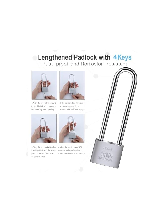 PROMASS PROMASS Lengthened Padlock with 4 Keys, 6.4 Inch Long Shackle Padlock Heavy Duty Lock Waterproof High Security Outdoor Padlock for Warehouses Container Doors Garage Shed  - Image 3