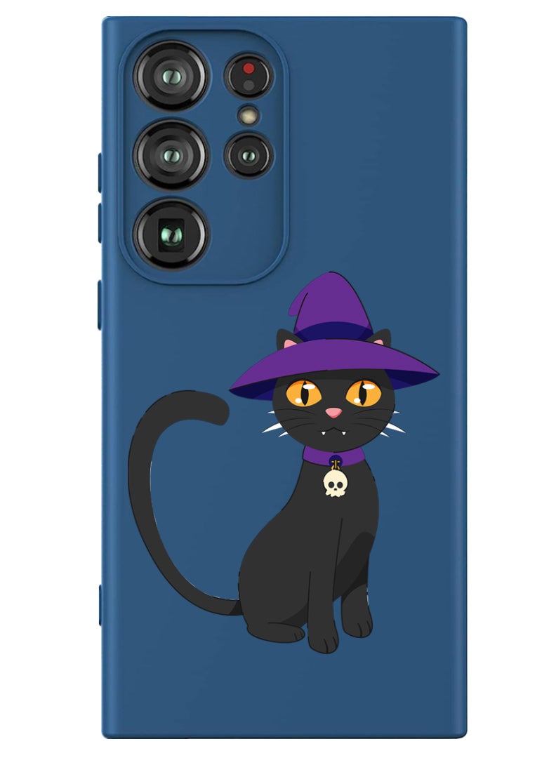 Theodor Protective Slim Fit Case Liquid Silicone Cover with Full Body Protection Anti-Scratch Shockproof Case For Samsung Galaxy S24 Ultra (Blue) - Cat wearing hat halloween - Image 1