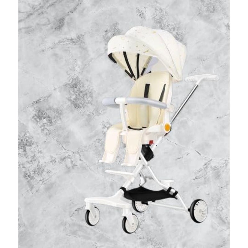 Travel stroller for airplane use: lightweight aluminum frame, full white color, ultra-compact fold for overhead bin storage and smooth all-terrain maneuverability - Image 3
