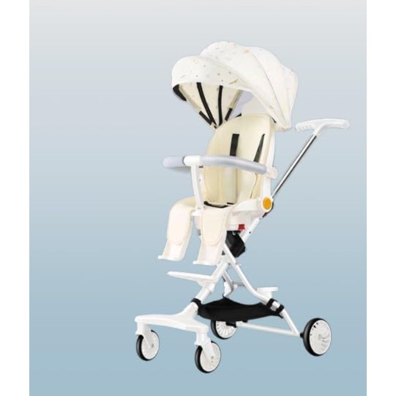 Travel stroller for airplane use: lightweight aluminum frame, full white color, ultra-compact fold for overhead bin storage and smooth all-terrain maneuverability - Image 2