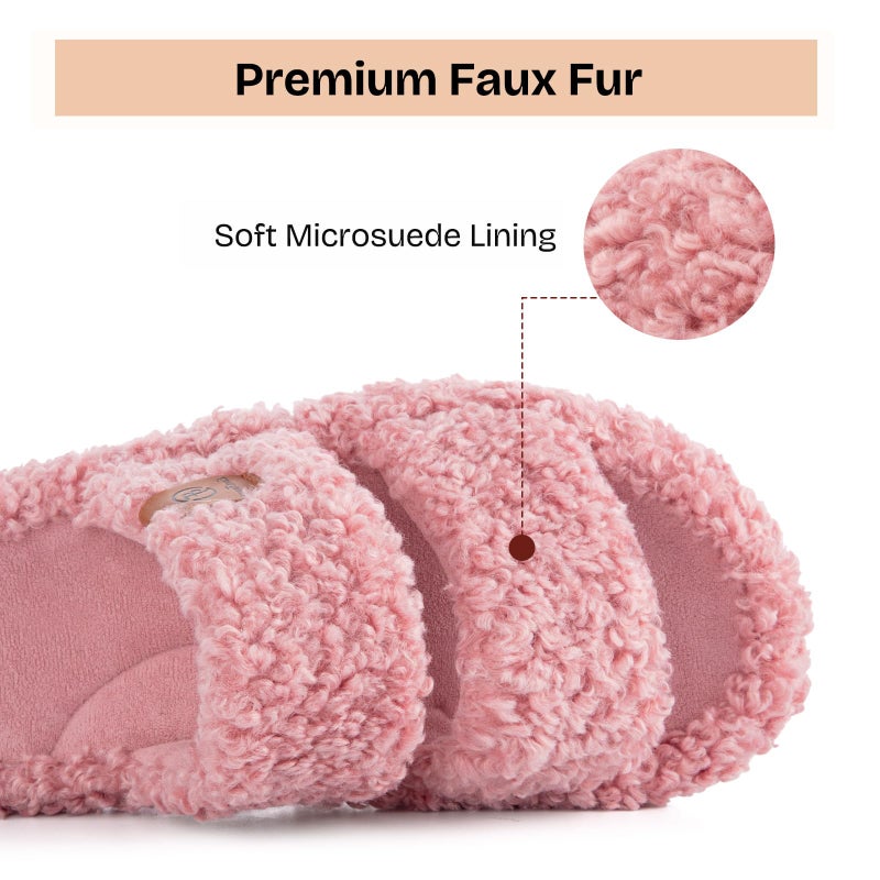 EverFoams Womens Fuzzy Open-toe Slippers Soft Comfy Memory Foam Indoor House Shoes Dusty Rose,11-12 US - Image 5