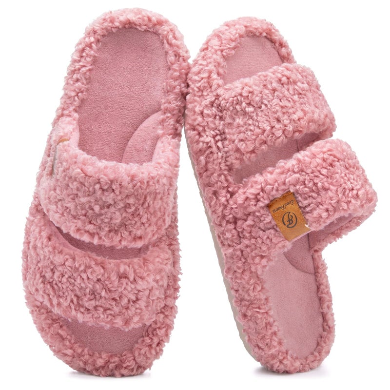 EverFoams Womens Fuzzy Open-toe Slippers Soft Comfy Memory Foam Indoor House Shoes Dusty Rose,11-12 US - Image 1