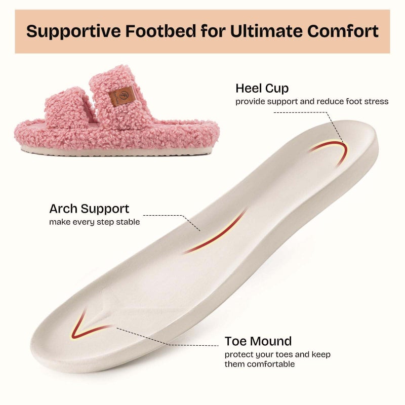EverFoams Womens Fuzzy Open-toe Slippers Soft Comfy Memory Foam Indoor House Shoes Dusty Rose,11-12 US - Image 4