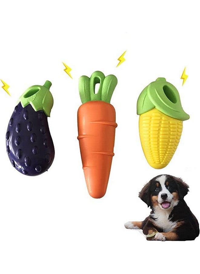 ألعاب مضغ غير سامة تصدر أصوات صرير - لعبة مطاطية متينة غير قابلة للتدمير لجميع سلالات الكلاب - مجموعة ألعاب Veggieae مكونة من 3 قطع - Image 1