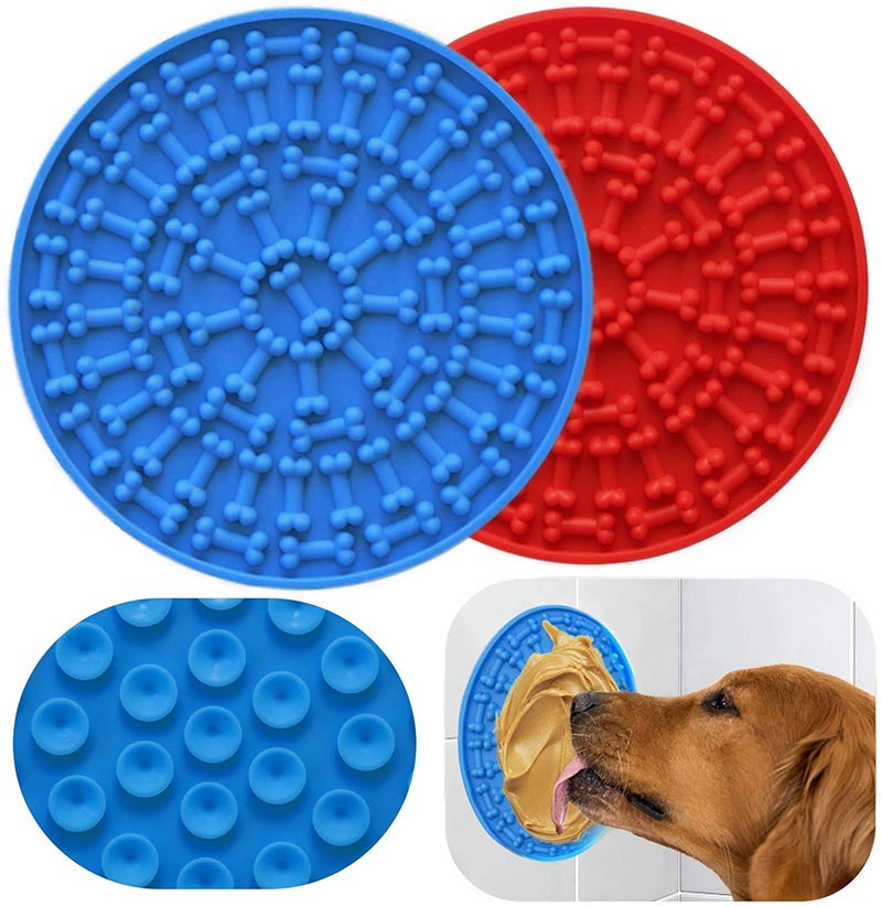 Ziaon Dog Shower Lick Pad, Slow Feeder,Dog Peanut Butter Lick Pad Dog Mat Suctions to Wall for Grooming, Pet Bathing, and Dog Training（2pcs） Blue & Red (Large) - Image 4