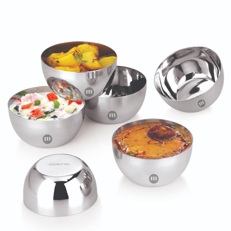 MARU Stainless Steel Bowls Set of 6, Small 220ml Round Katori Vati for Kitchen, Suitable for Snacks, Ice Cream, Curry, Salad, Dessert - Image 1