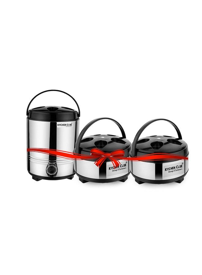 KITCHEN CLUE Stainless Steel insulated Water Jug 5 Liter And 2 Hot-Pot Box Casserole Food Warmer (Aqua-6 + Casserole 2500) Thermoware Combo Set Of 3 pcs - Thermosteel PUF insulated - Easy Carry Handle - Image 1