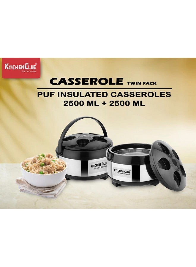 KITCHEN CLUE Stainless Steel insulated Water Jug 5 Liter And 2 Hot-Pot Box Casserole Food Warmer (Aqua-6 + Casserole 2500) Thermoware Combo Set Of 3 pcs - Thermosteel PUF insulated - Easy Carry Handle - Image 3