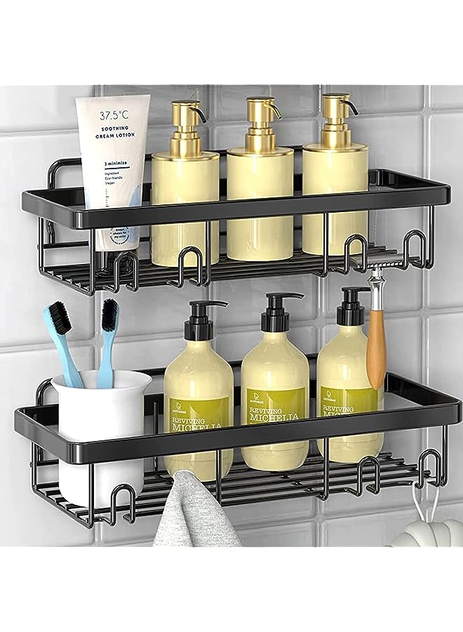 vesus Shower Caddy Shelf Organizer Rack(2 PCS), Black Bathroom Shelves Basket with Self Adhesive, Stainless Steel Home Toilet Kitchen Wall Shower Inside Organization and Storage (Black)  - Image 1