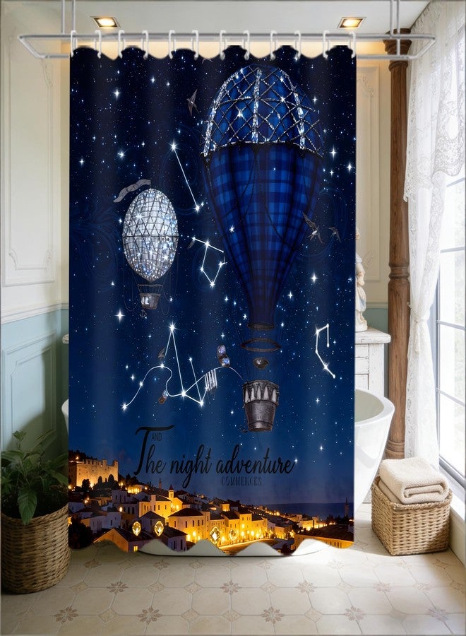 jieprom 4 Piece Starry Night Shower Curtain Set with Rugs, Blue Hot Air Balloon Adventure Art Bathroom Decor, Waterproof Fabric Curtain with Non-Slip Bath Mats & Toilet Lid Cover, Romantic Night Sky Aesthetic - Image 5