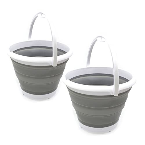 SAMMART Set of 2-10L (2.64Gallon) Collapsible Fishing Bucket - Foldable Round Tub - Portable Plastic Water Pail - Space Saving Outdoor Waterpot - Trunk Organizer (2, Grey) - Image 1