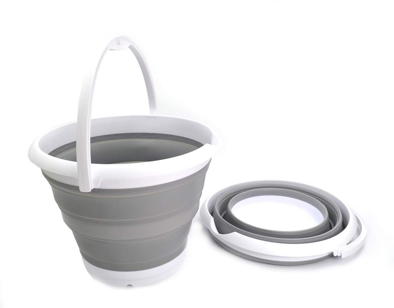 SAMMART Set of 2-10L (2.64Gallon) Collapsible Fishing Bucket - Foldable Round Tub - Portable Plastic Water Pail - Space Saving Outdoor Waterpot - Trunk Organizer (2, Grey) - Image 2