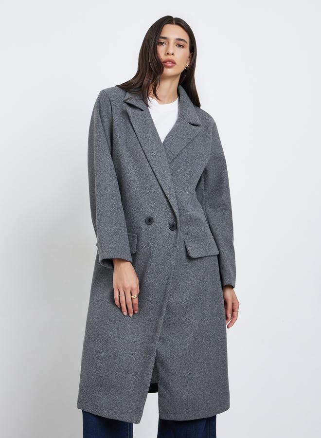 ستايلي معطف بأزرار بمظهر الصوف بقصة عادية - Image 3