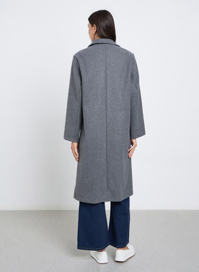 ستايلي معطف بأزرار بمظهر الصوف بقصة عادية - Image 5