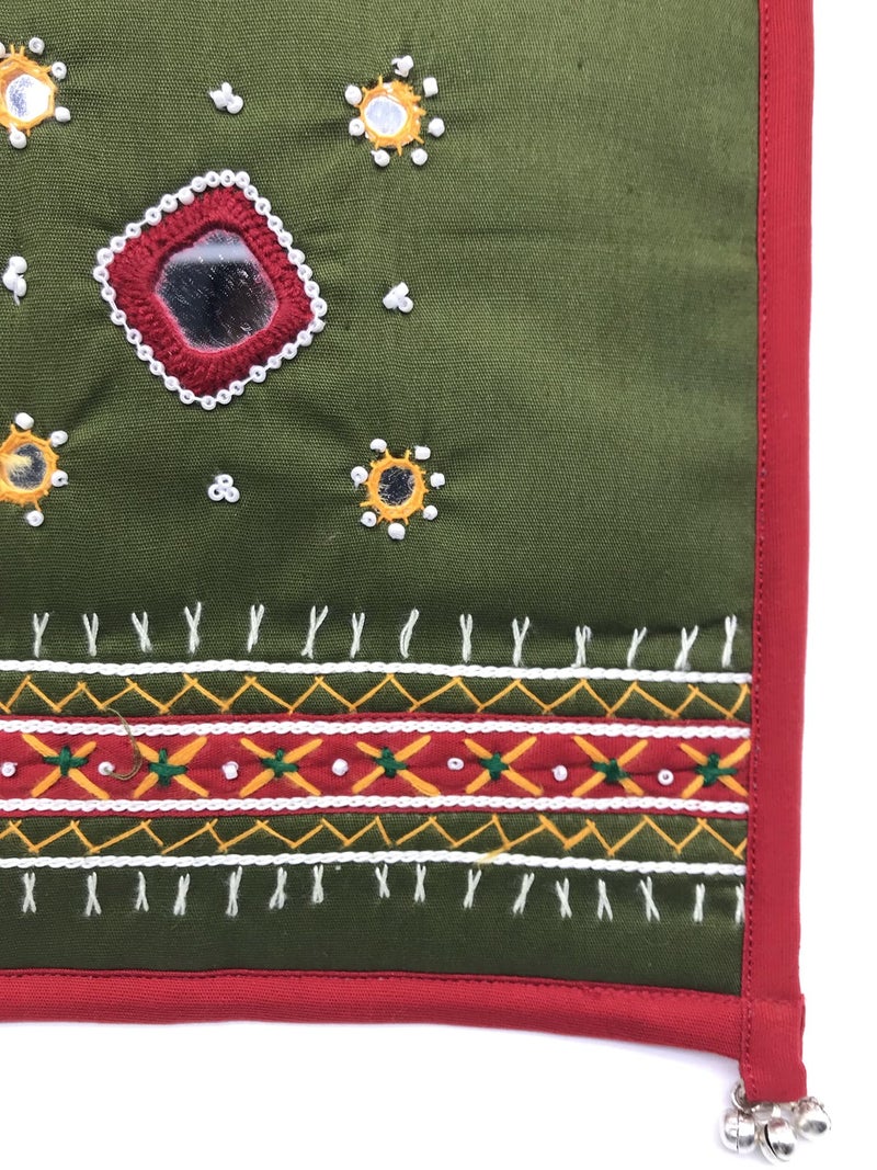 srishopify handicrafts Embroidered Latest Stylish Trendy Sling Crossbody Bag for Mobile sling bag Bag for Girls and Women Olive Green (9x7 inch Size|Small Hanging BELLS) - Image 4
