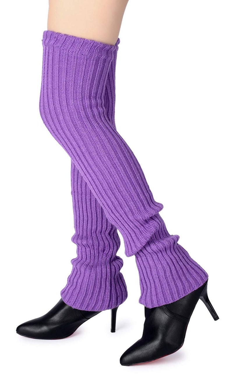 Pareberry Women's Winter Over Knee High Footless Socks Knit Warm Long Leg Warmers (Purple, 27 Inches) - Image 3