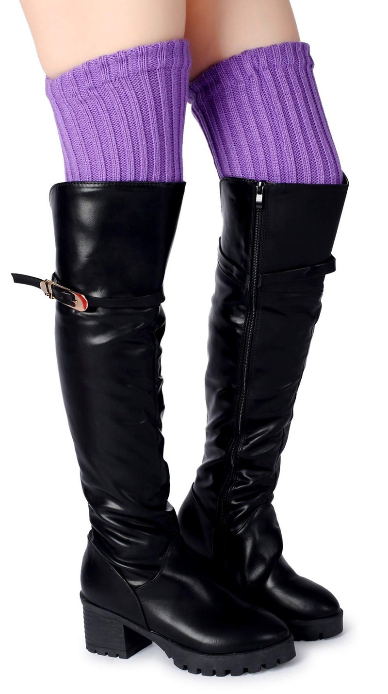 Pareberry Women's Winter Over Knee High Footless Socks Knit Warm Long Leg Warmers (Purple, 27 Inches) - Image 4