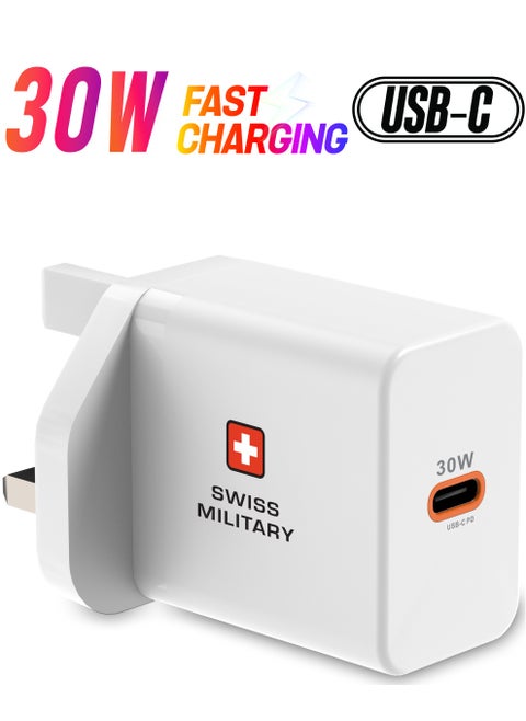 30W USB Type C PD Wall Charger Compatible with for iPhone 14 Pro, 14 Pro Max, 14 Plus, iPad Pro 2021/2020, Samsung S21/S22+/Ultra, Note 20/20 Ultra, Redmi Note 8, and many more -White