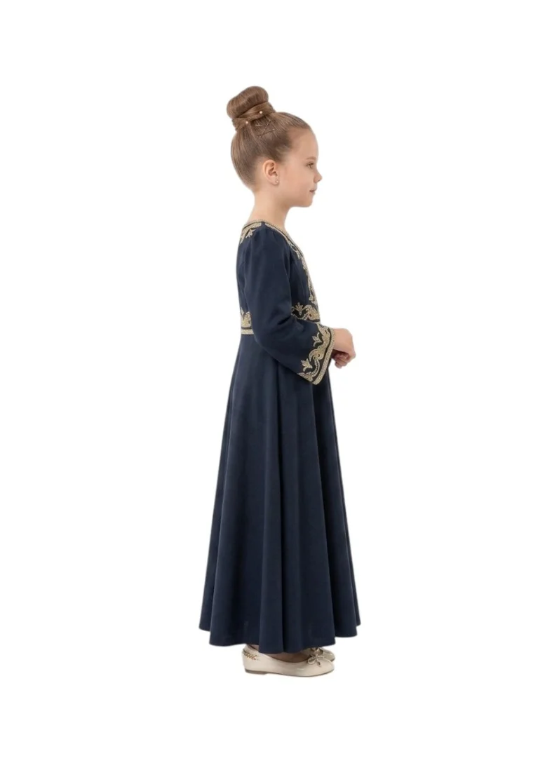 بيداني Navy Royal Gold-Embroidered Jalabiya