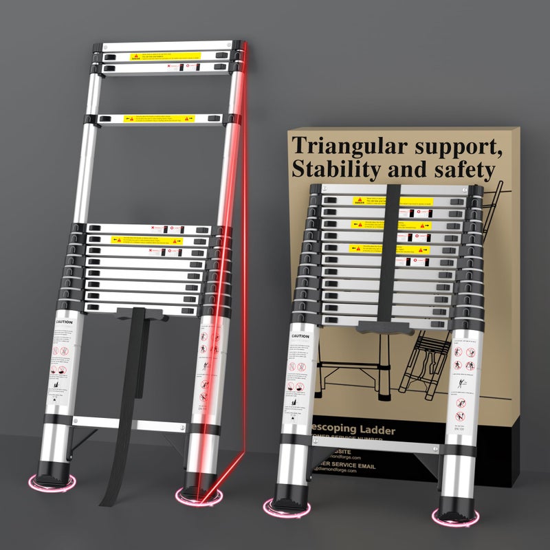 DIAMONDFORGE Adjustable Retractable Telescoping Ladder Extension Telescopic Collapsible, 12.5 FT Rv Telescope Foldable Extendable Tall Compact Aluminum Ladders for House Roof Travel Trailers, 330lbs Capacity - Image 1