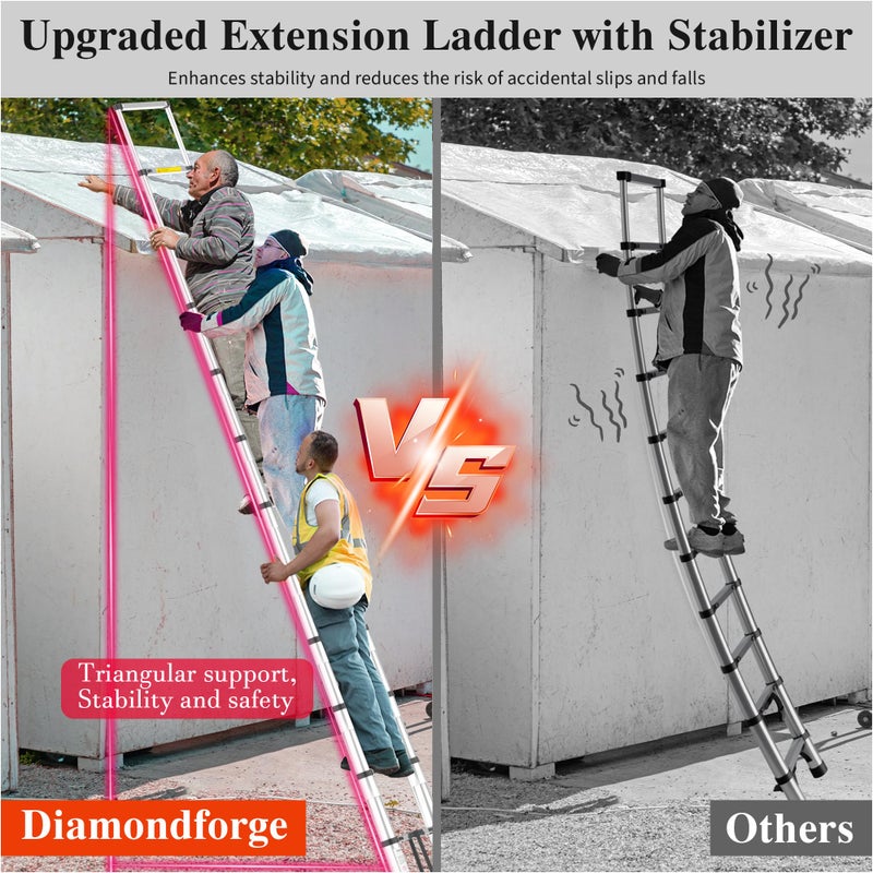 DIAMONDFORGE Adjustable Retractable Telescoping Ladder Extension Telescopic Collapsible, 12.5 FT Rv Telescope Foldable Extendable Tall Compact Aluminum Ladders for House Roof Travel Trailers, 330lbs Capacity - Image 2