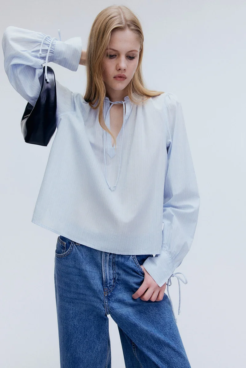 H&M Tie-detail cotton blouse