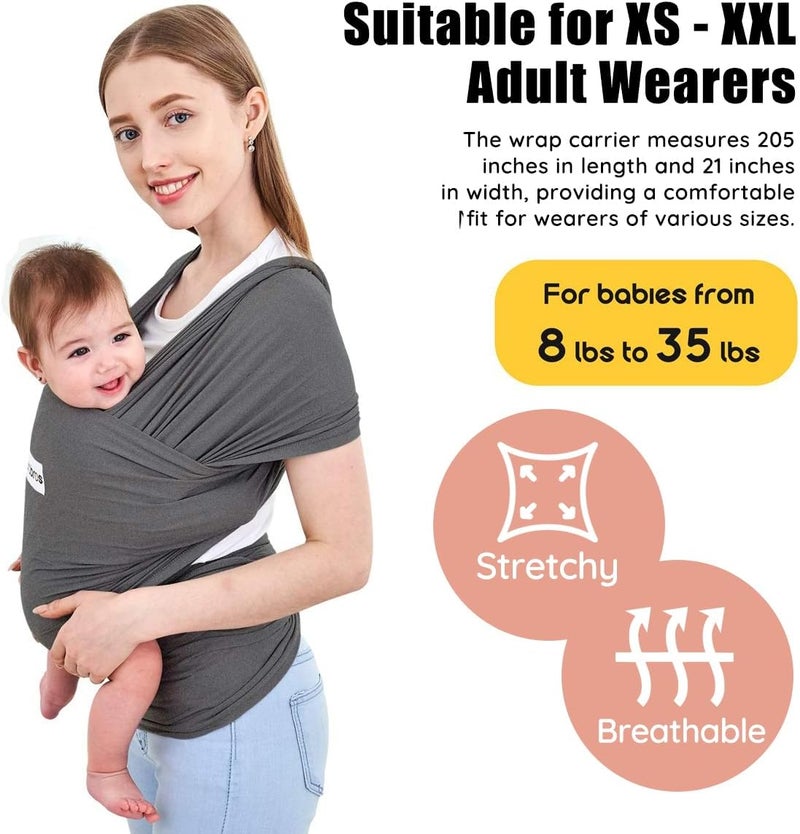 Acrabros Hands-Free Baby Wrap Carrier in Heather Grey - Image 2